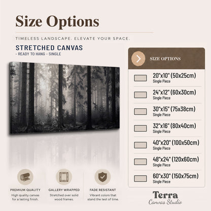 Tall woodland trees fading into pale mist single canvas wall art available dimensions