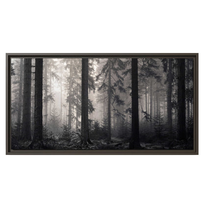 Tall woodland trees fading into pale mist single framed canvas wall art viewed straight on