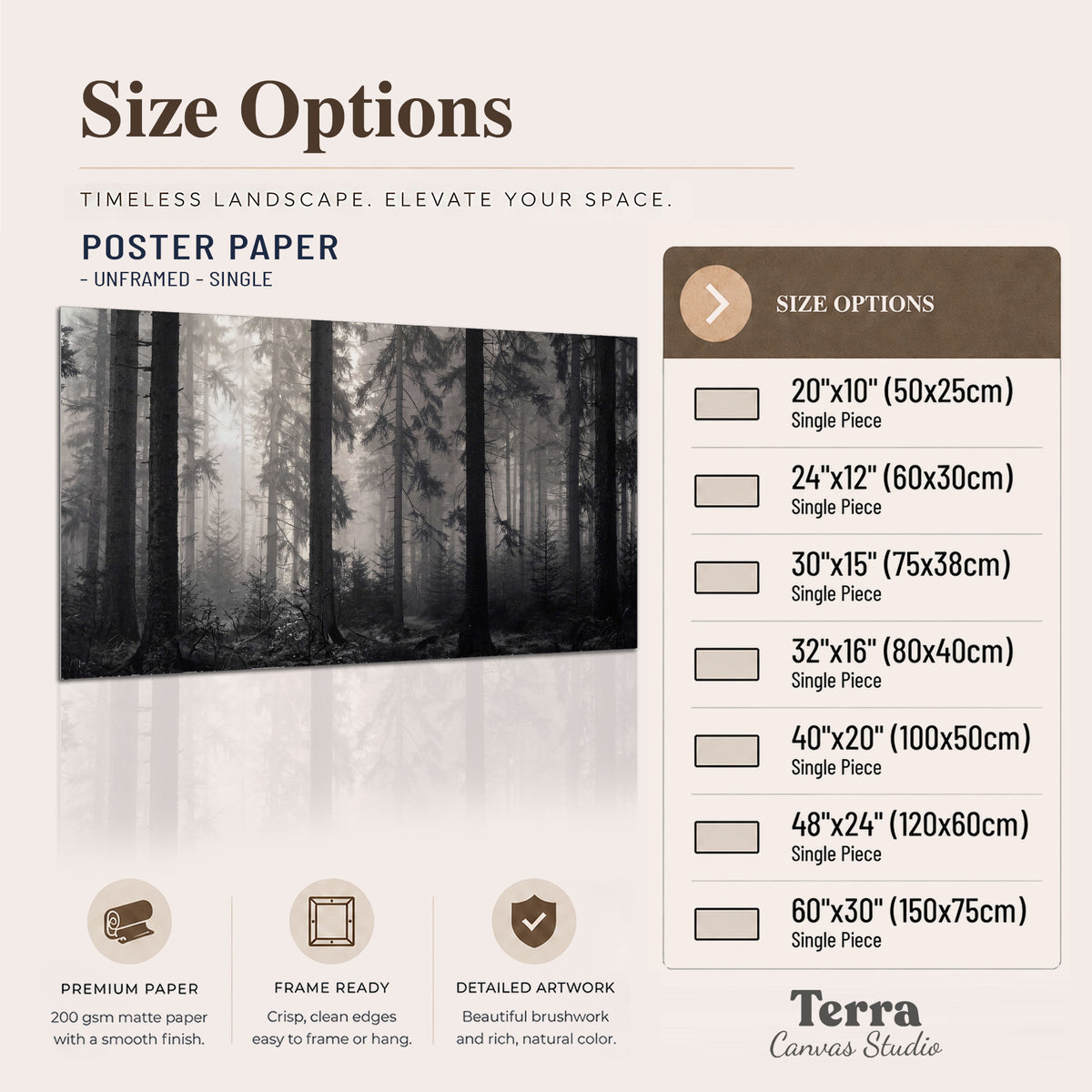 Tall woodland trees fading into pale mist single poster print available dimensions