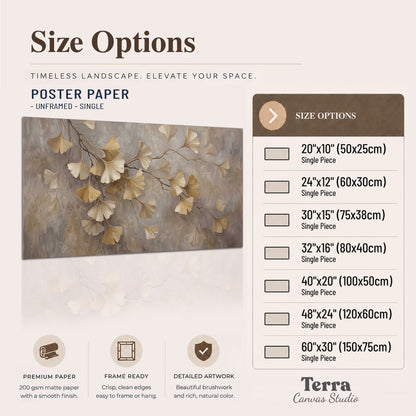 Cream and gold-colored ginkgo leaves against warm gray single poster print available dimensions