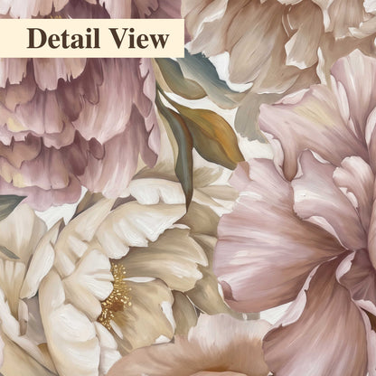 Layered soft pink and ivory flowers with sage leaves 3 piece canvas wall art artwork detail close up