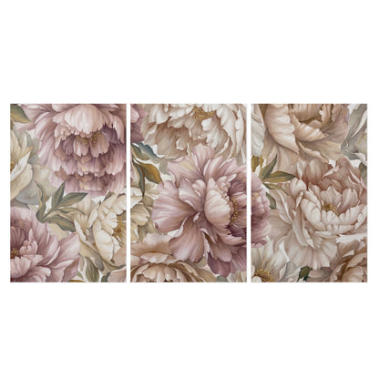 Layered soft pink and ivory flowers with sage leaves set of 3 poster prints viewed straight on