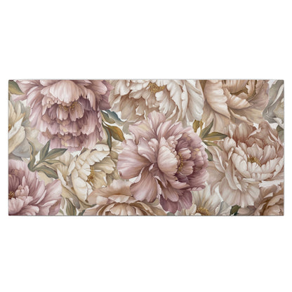 Layered soft pink and ivory flowers with sage leaves single canvas wall art viewed straight on