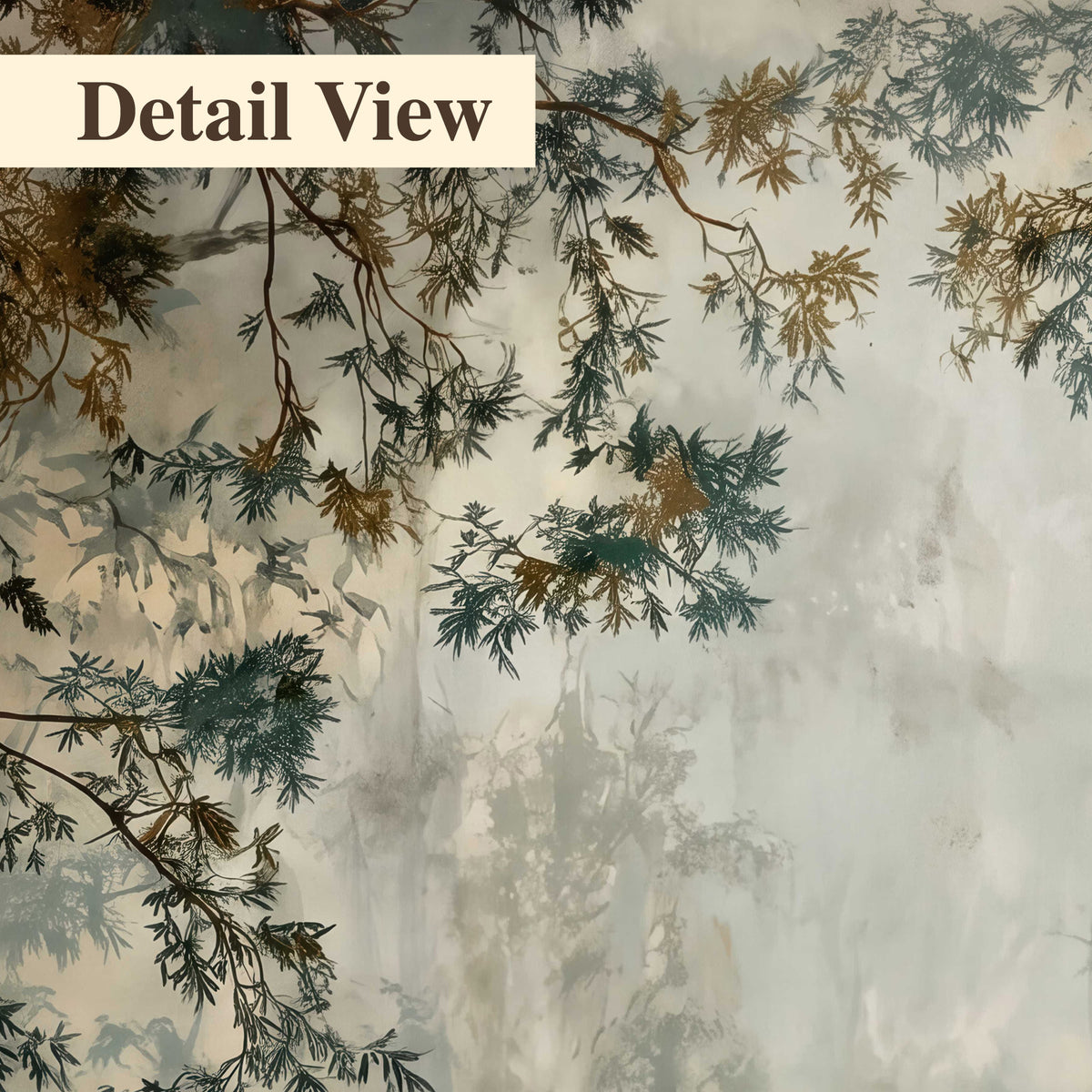 Overhanging branches framing a misty woodland clearing 3 piece canvas wall art artwork detail close up