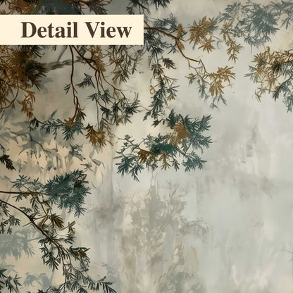 Overhanging branches framing a misty woodland clearing 3 piece canvas wall art artwork detail close up