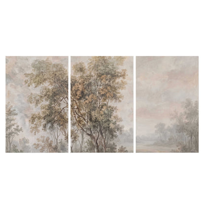 Delicate golden foliage and a hazy pastel countryside set of 3 poster prints viewed straight on
