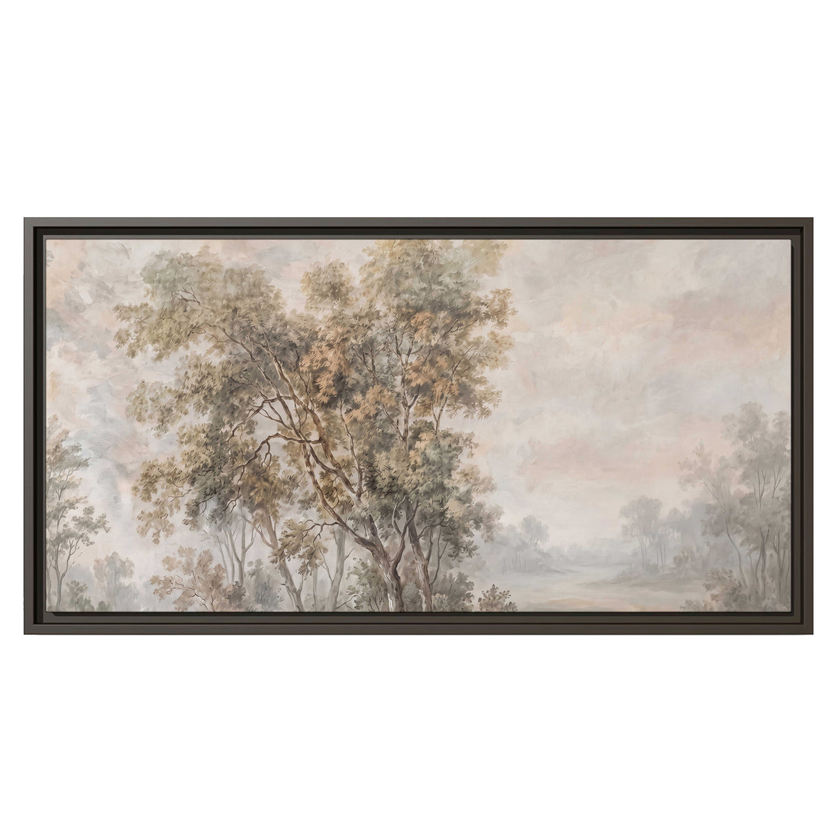 Delicate golden foliage and a hazy pastel countryside single framed canvas wall art viewed straight on