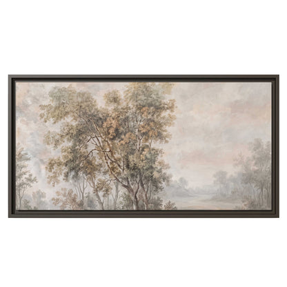 Delicate golden foliage and a hazy pastel countryside single framed canvas wall art viewed straight on