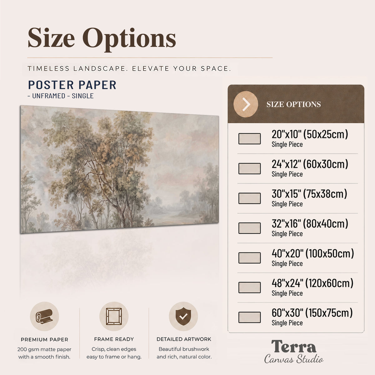 Delicate golden foliage and a hazy pastel countryside single poster print available dimensions