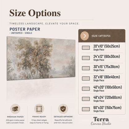 Delicate golden foliage and a hazy pastel countryside single poster print available dimensions