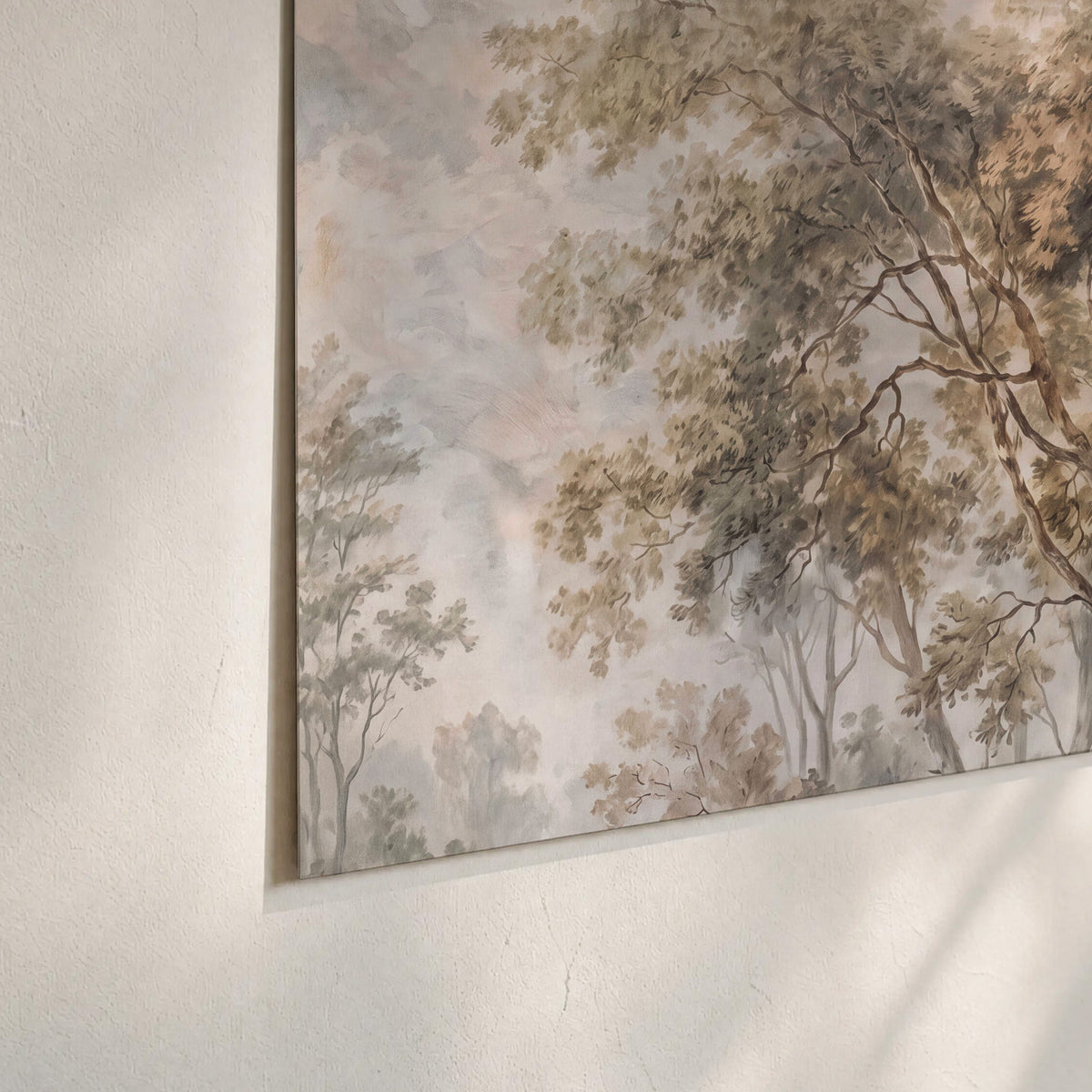 Delicate golden foliage and a hazy pastel countryside set of 3 poster prints material and edge close up