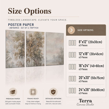 Delicate golden foliage and a hazy pastel countryside set of 3 poster prints available dimensions; triptych dimensions are per panel