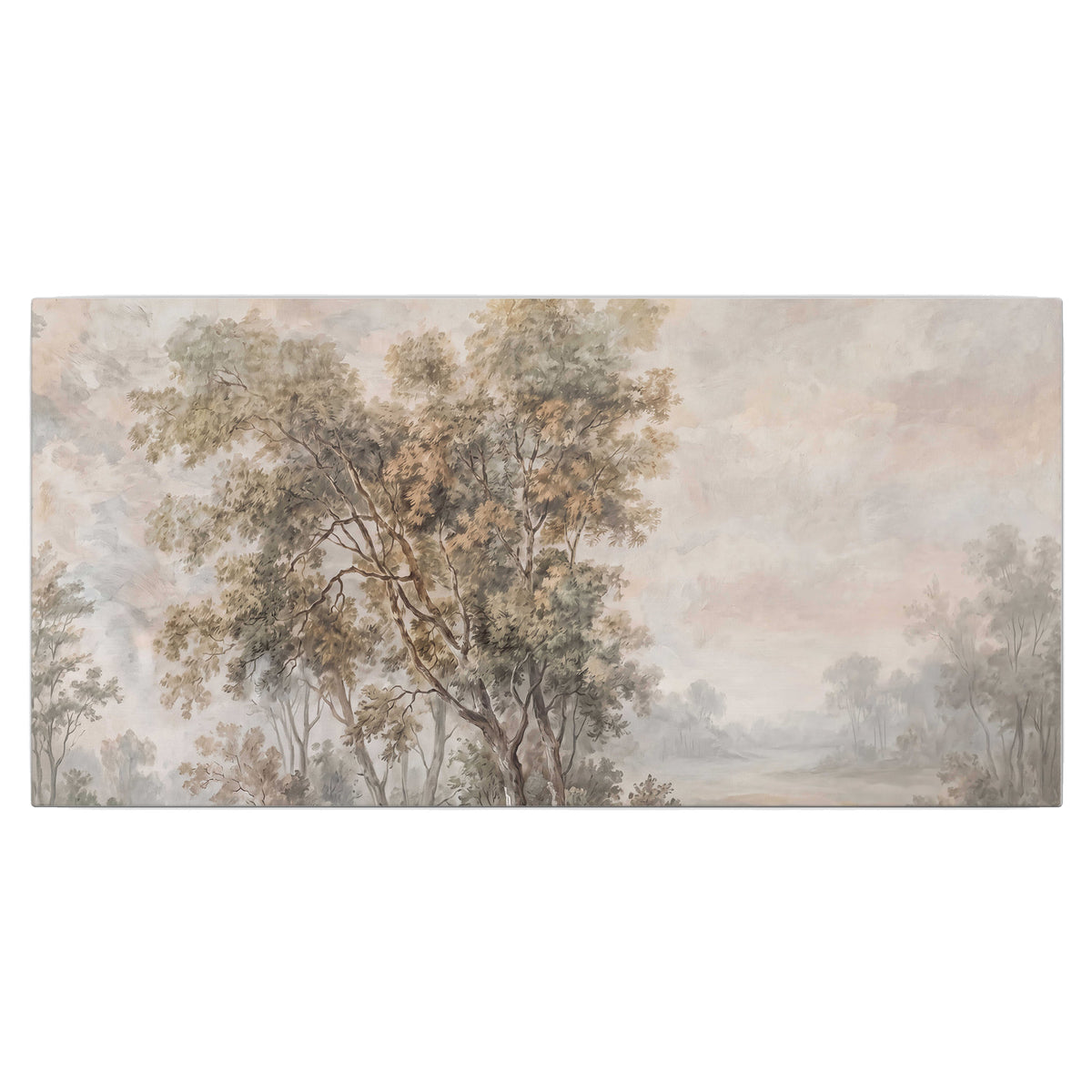 Delicate golden foliage and a hazy pastel countryside single canvas wall art viewed straight on