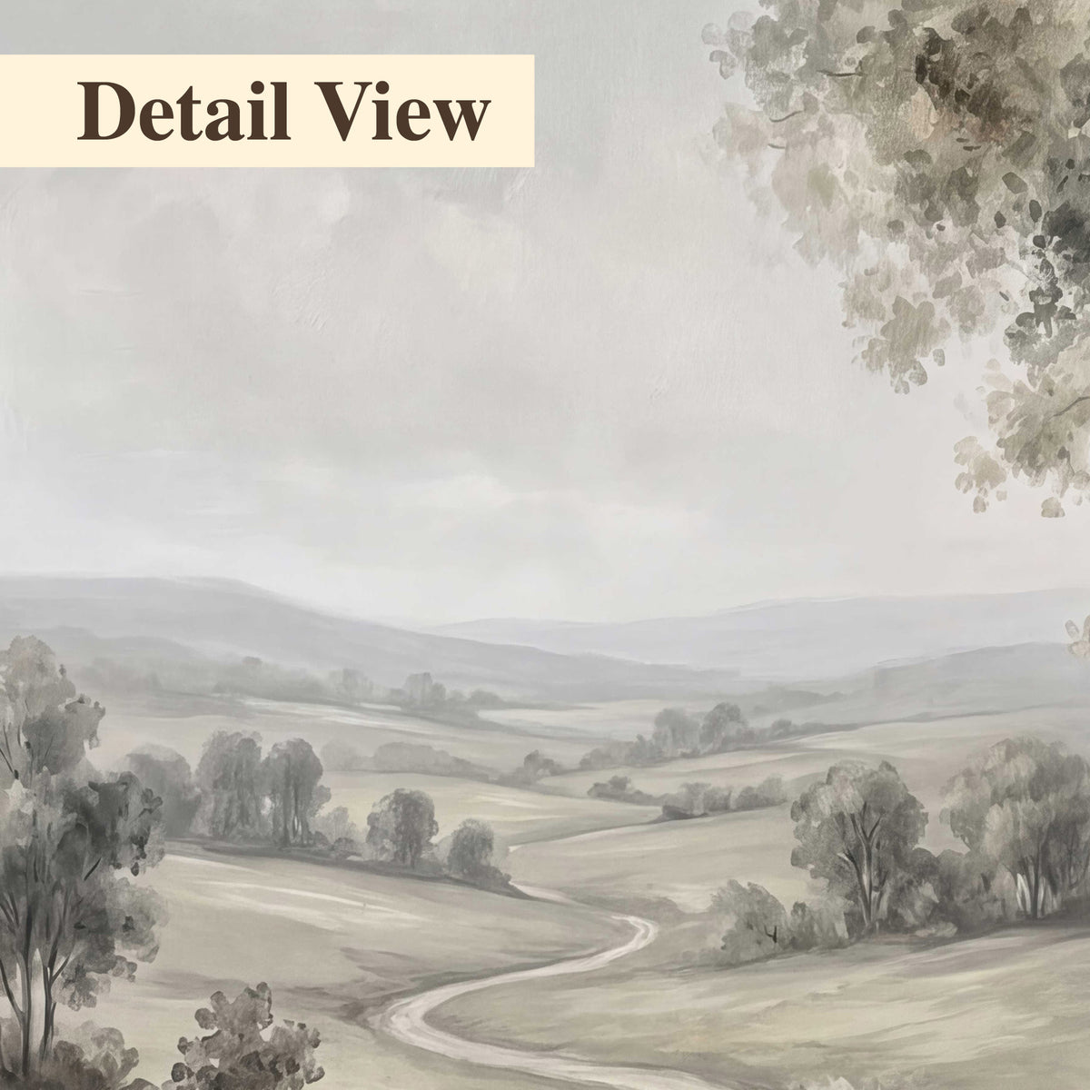A quiet winding road through gray-green rolling hills 3 piece canvas wall art artwork detail close up