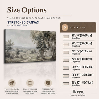 A quiet winding road through gray-green rolling hills single canvas wall art available dimensions