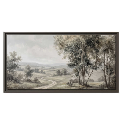 A quiet winding road through gray-green rolling hills single framed canvas wall art viewed straight on