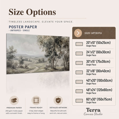 A quiet winding road through gray-green rolling hills single poster print available dimensions