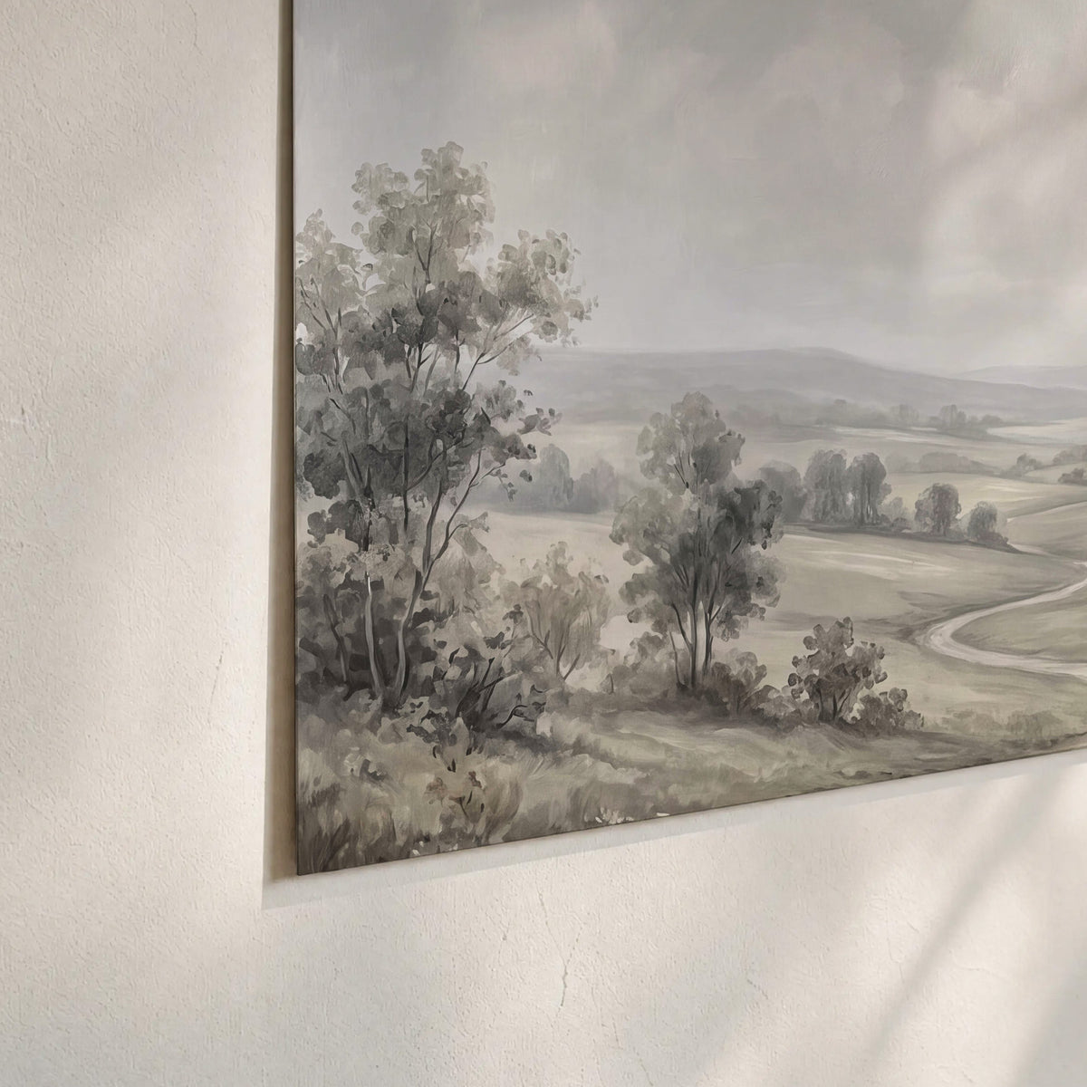 A quiet winding road through gray-green rolling hills set of 3 poster prints material and edge close up