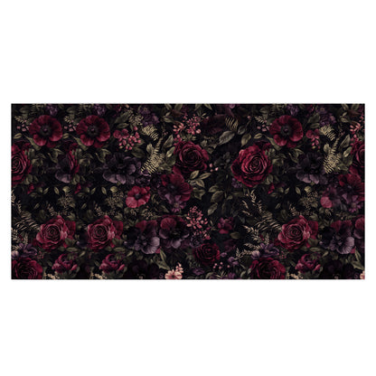 Deep burgundy roses and small pale flowers on a dark background single poster print viewed straight on