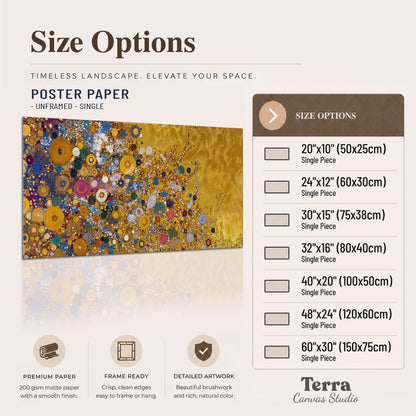 Colorful circular floral motifs against a rich gold-colored field single poster print available dimensions