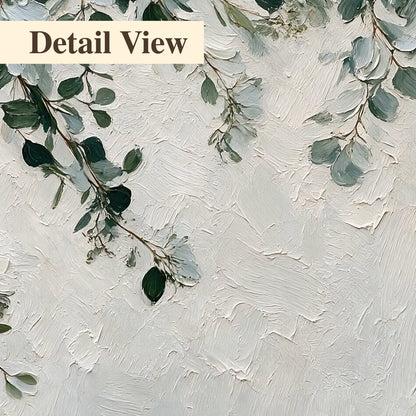 Soft green eucalyptus branches on a cream background 3 piece canvas wall art artwork detail close up