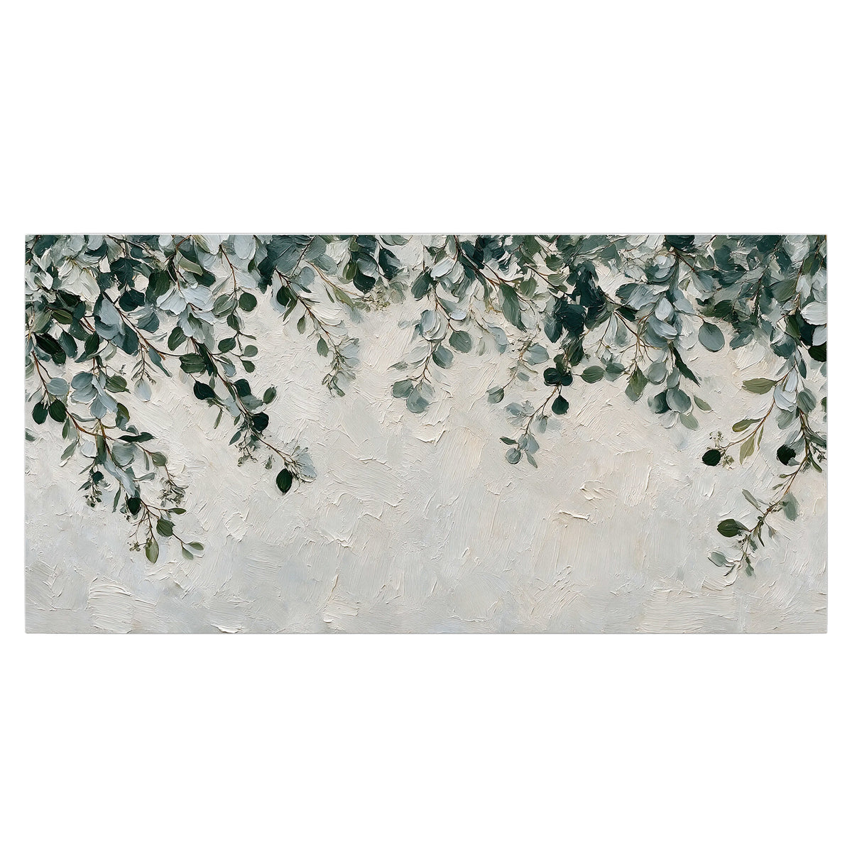 Soft green eucalyptus branches on a cream background single poster print viewed straight on