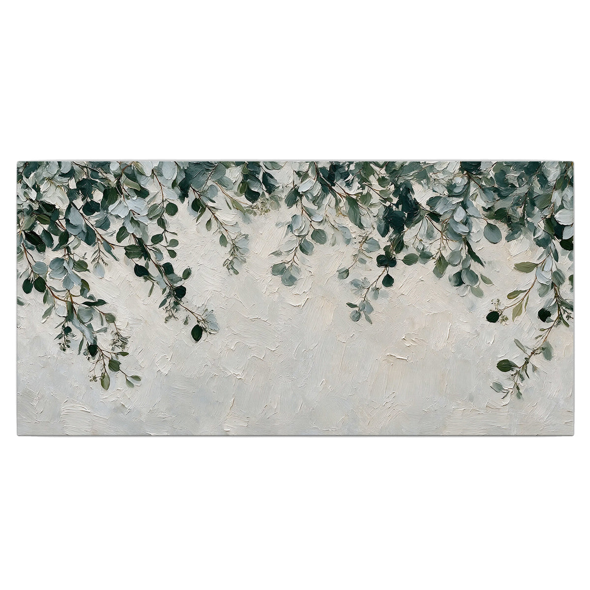 Soft green eucalyptus branches on a cream background single canvas wall art viewed straight on