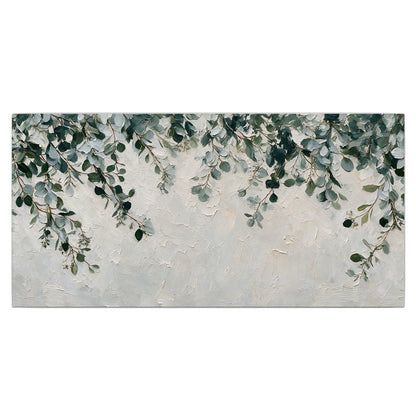 Soft green eucalyptus branches on a cream background single canvas wall art viewed straight on