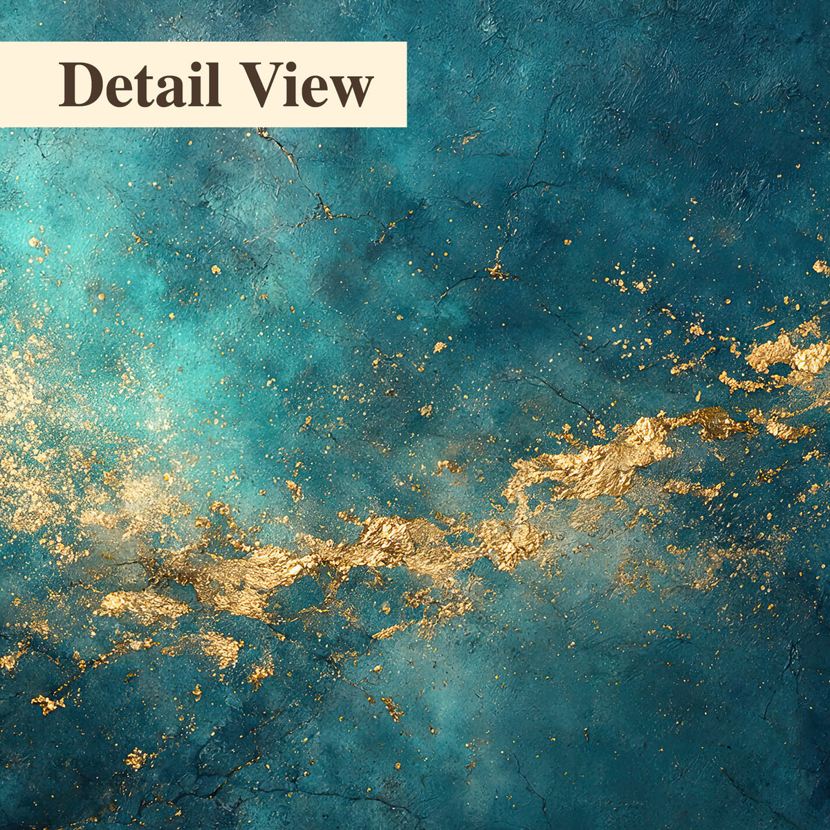 Deep teal clouds with sweeping gold-colored accents 3 piece canvas wall art artwork detail close up