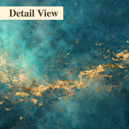 Deep teal clouds with sweeping gold-colored accents 3 piece canvas wall art artwork detail close up