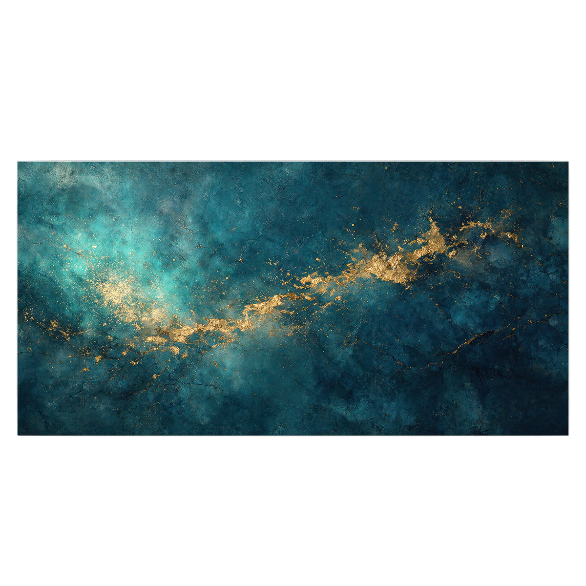 Deep teal clouds with sweeping gold-colored accents single poster print viewed straight on