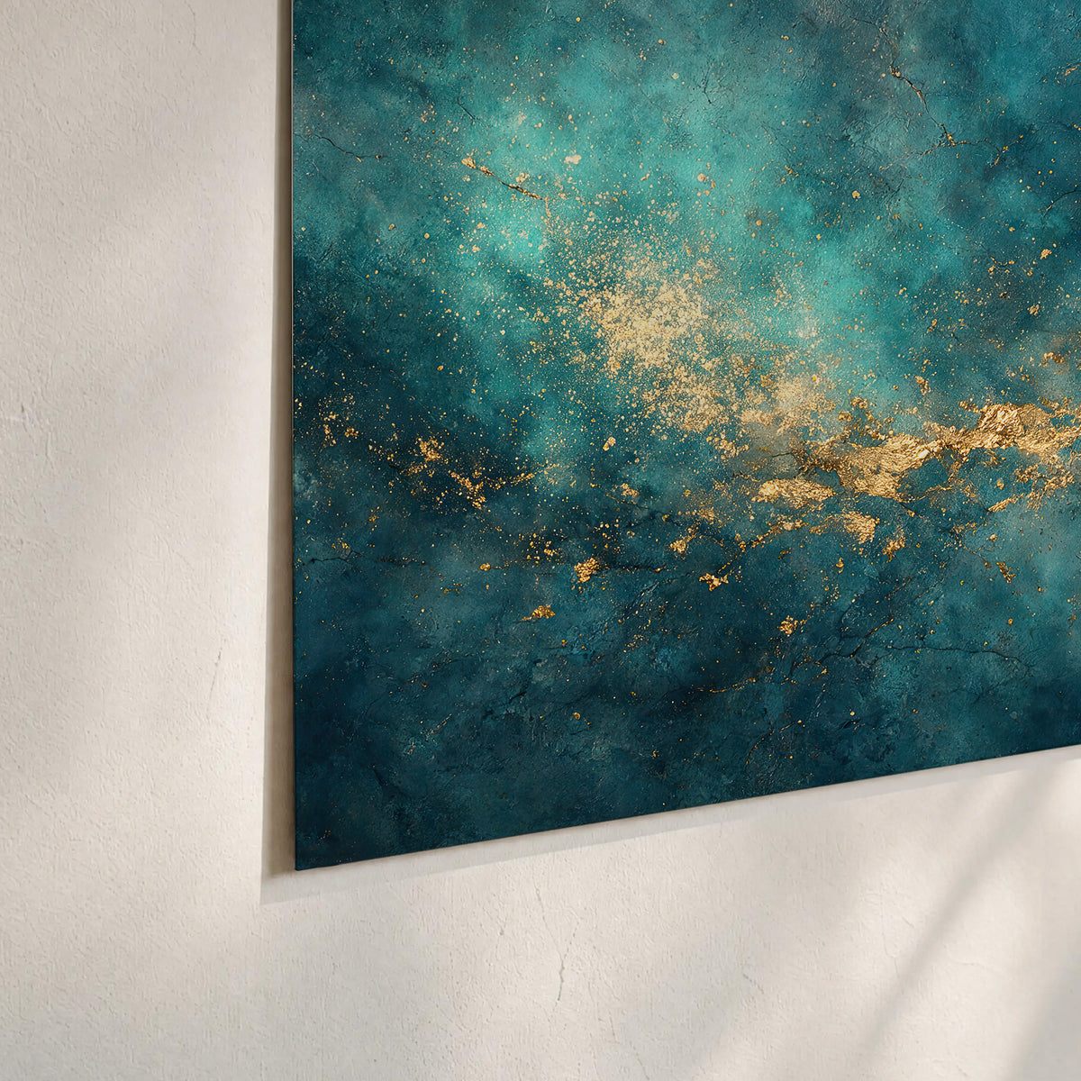 Deep teal clouds with sweeping gold-colored accents set of 3 poster prints material and edge close up
