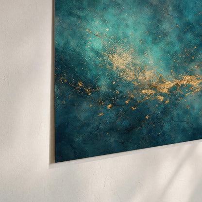 Deep teal clouds with sweeping gold-colored accents set of 3 poster prints material and edge close up