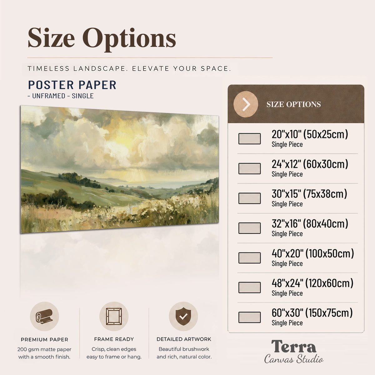 Rolling green hills beneath a luminous cloudy sky single poster print available dimensions