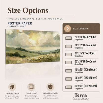 Rolling green hills beneath a luminous cloudy sky single poster print available dimensions