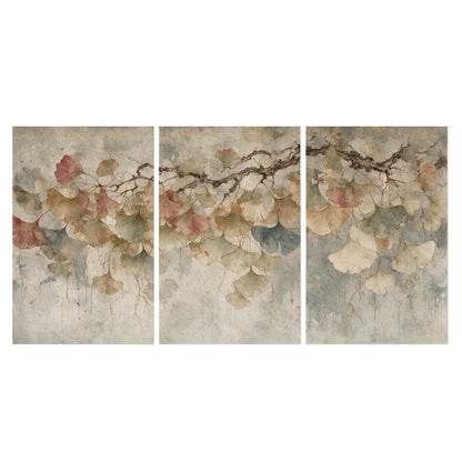 Cream and blush ginkgo leaves on delicate branches set of 3 poster prints viewed straight on