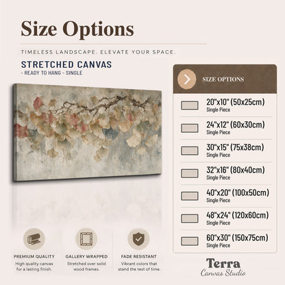 Cream and blush ginkgo leaves on delicate branches single canvas wall art available dimensions