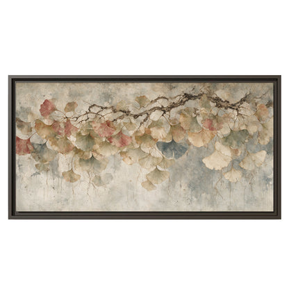 Cream and blush ginkgo leaves on delicate branches single framed canvas wall art viewed straight on