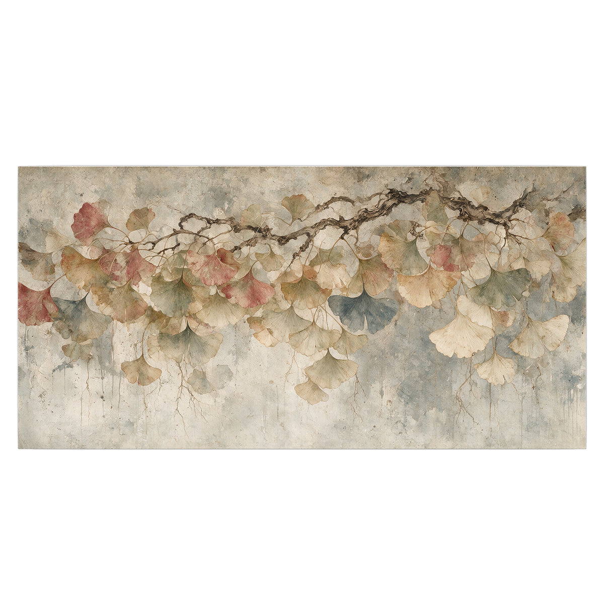 Cream and blush ginkgo leaves on delicate branches single poster print viewed straight on