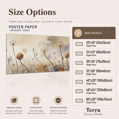 Delicate dandelion seed heads in warm misty light single poster print available dimensions