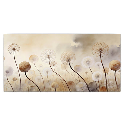 Delicate dandelion seed heads in warm misty light single canvas wall art viewed straight on