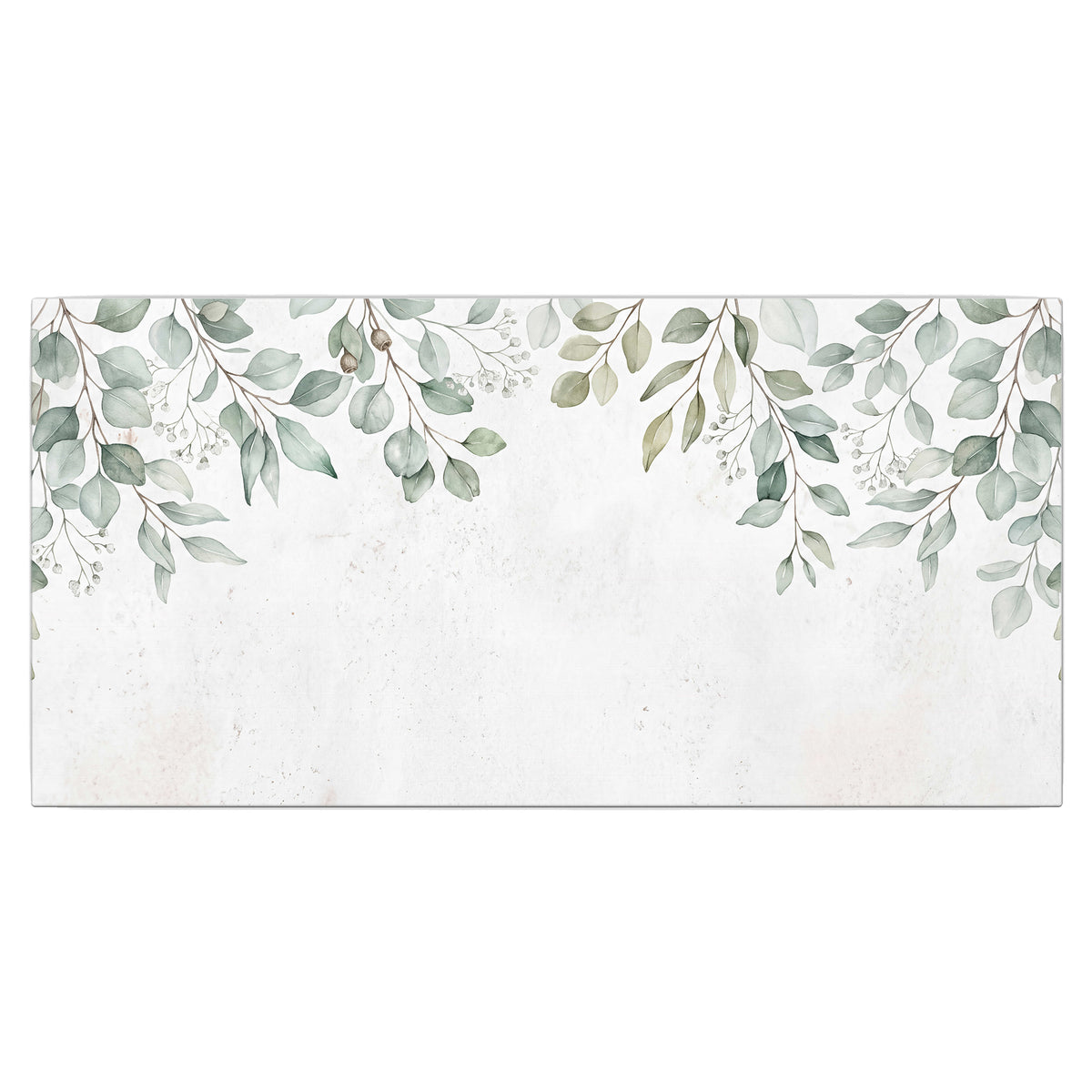 Pale sage eucalyptus leaves against a light background single canvas wall art viewed straight on
