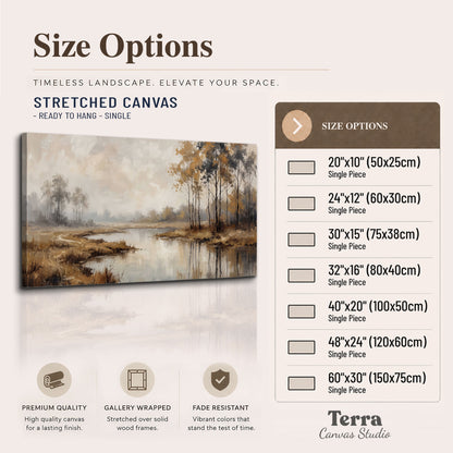 Warm autumn trees beside a quiet reflective river single canvas wall art available dimensions