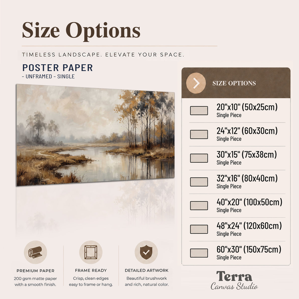 Warm autumn trees beside a quiet reflective river single poster print available dimensions