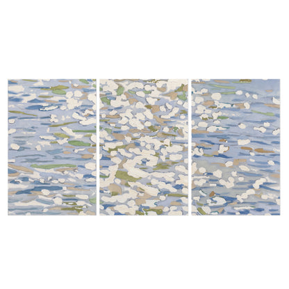 Loose pale blue, white and soft green marks suggesting shimmering water set of 3 poster prints viewed straight on