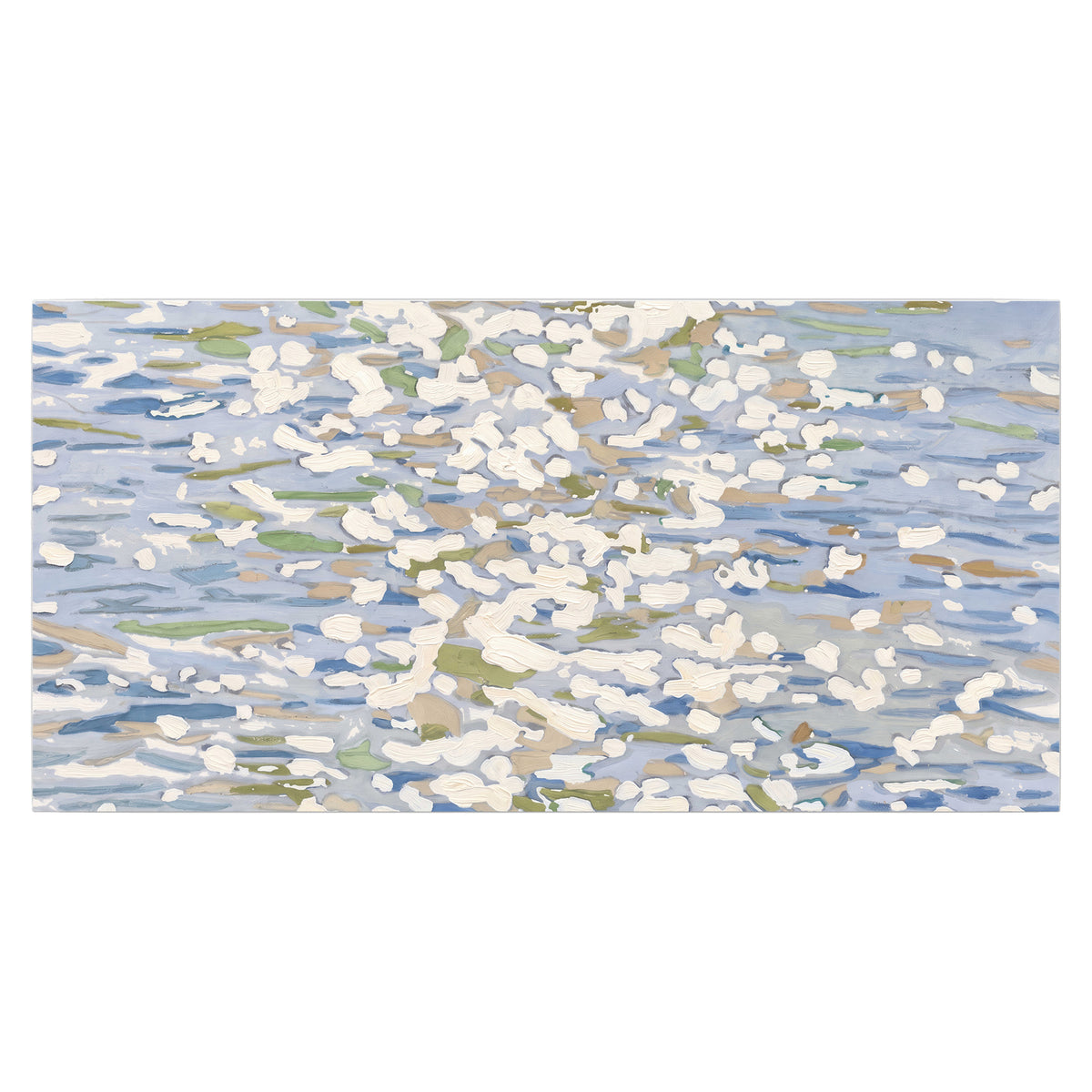 Loose pale blue, white and soft green marks suggesting shimmering water single poster print viewed straight on
