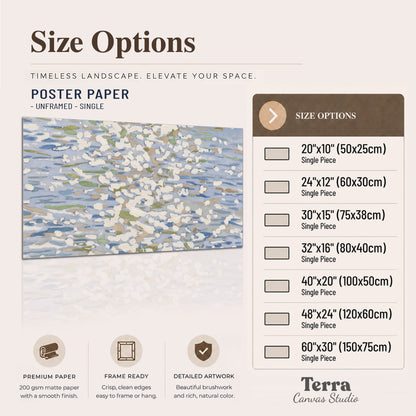 Loose pale blue, white and soft green marks suggesting shimmering water single poster print available dimensions