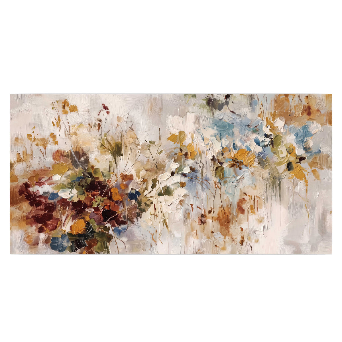 Loose cream, ochre and rust floral shapes with expressive painted-style marks single poster print viewed straight on