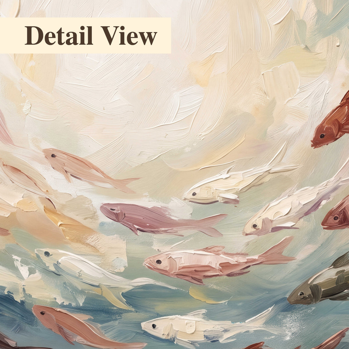 Sweeping cream, teal and rust painted-style curves 3 piece canvas wall art artwork detail close up