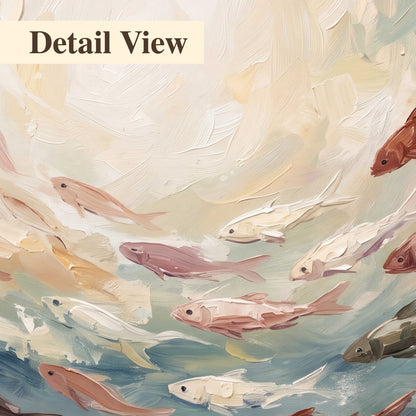 Sweeping cream, teal and rust painted-style curves 3 piece canvas wall art artwork detail close up